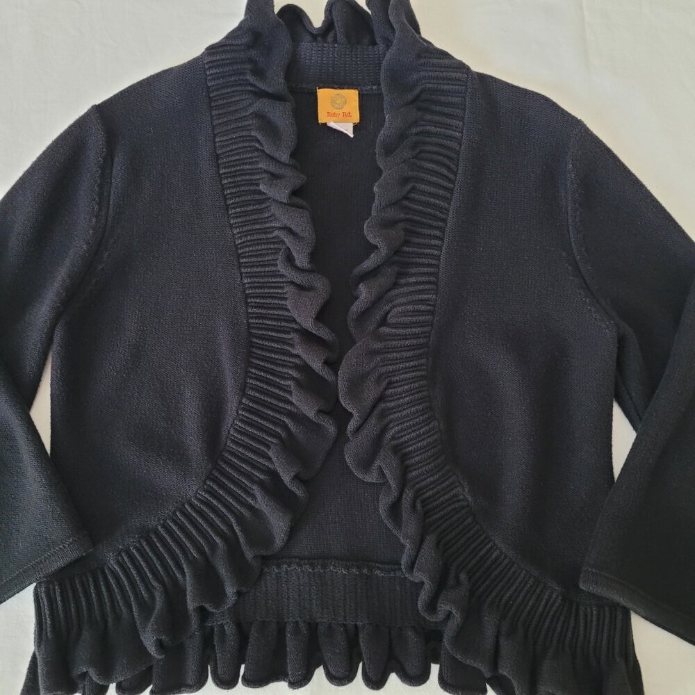 Ruby Rd Cardigan Black Ruffled Open Front 3/4 Sleeve Womens Large Boho Academia - Picture 7 of 10